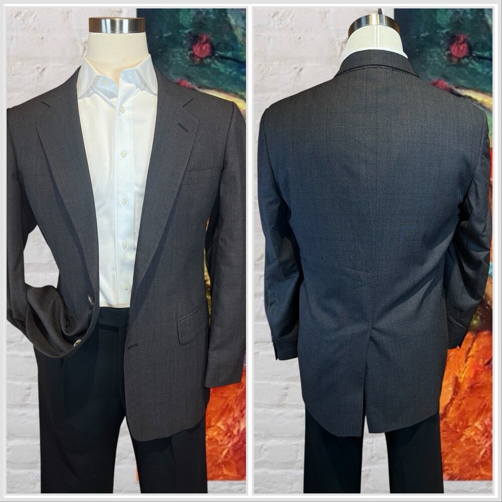Vtg Hart Marx x Barrister 44L Brown Gray Tonal Ghost Glen Plaid Blazer Jacket - Picture 2 of 15